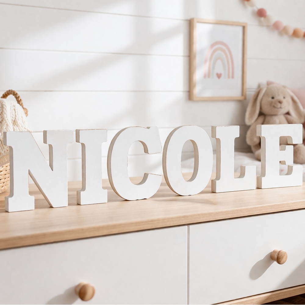 Nicole White Wooden Letters 9” Block Name Sign Decor Nursery Wall Art